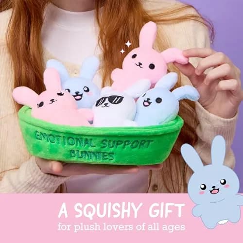 WHAT DO YOU MEME? Emotional Support Bunnies Plush Toy Set with Basket | 5 Plushies (8 inches) thumbnail 2