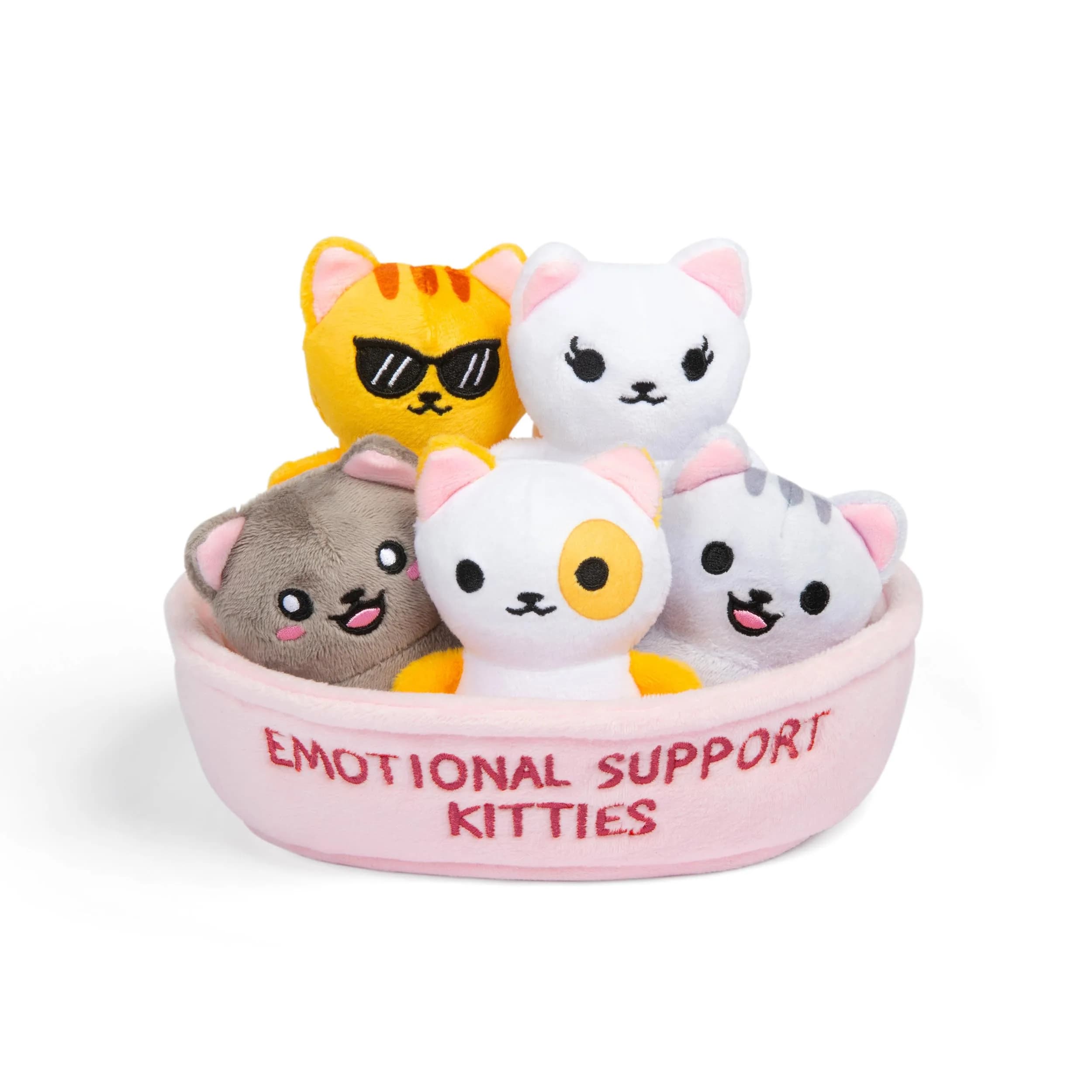 WHAT DO YOU MEME? Emotional Support Kitties Plush Figures with Basket (Set of 5, Multi) - main product image
