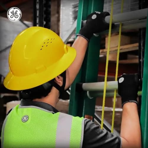 GE Hard Hat - Full Brim, Padded, 4-Point Ratchet Suspension, Vented, Yellow | ANSI Z89.1-2014 Impact & Impact Resistance thumbnail 4
