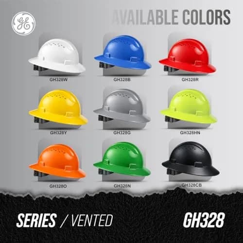 GE Hard Hat - Full Brim, Padded, 4-Point Ratchet Suspension, Vented, Yellow | ANSI Z89.1-2014 Impact & Impact Resistance thumbnail 6