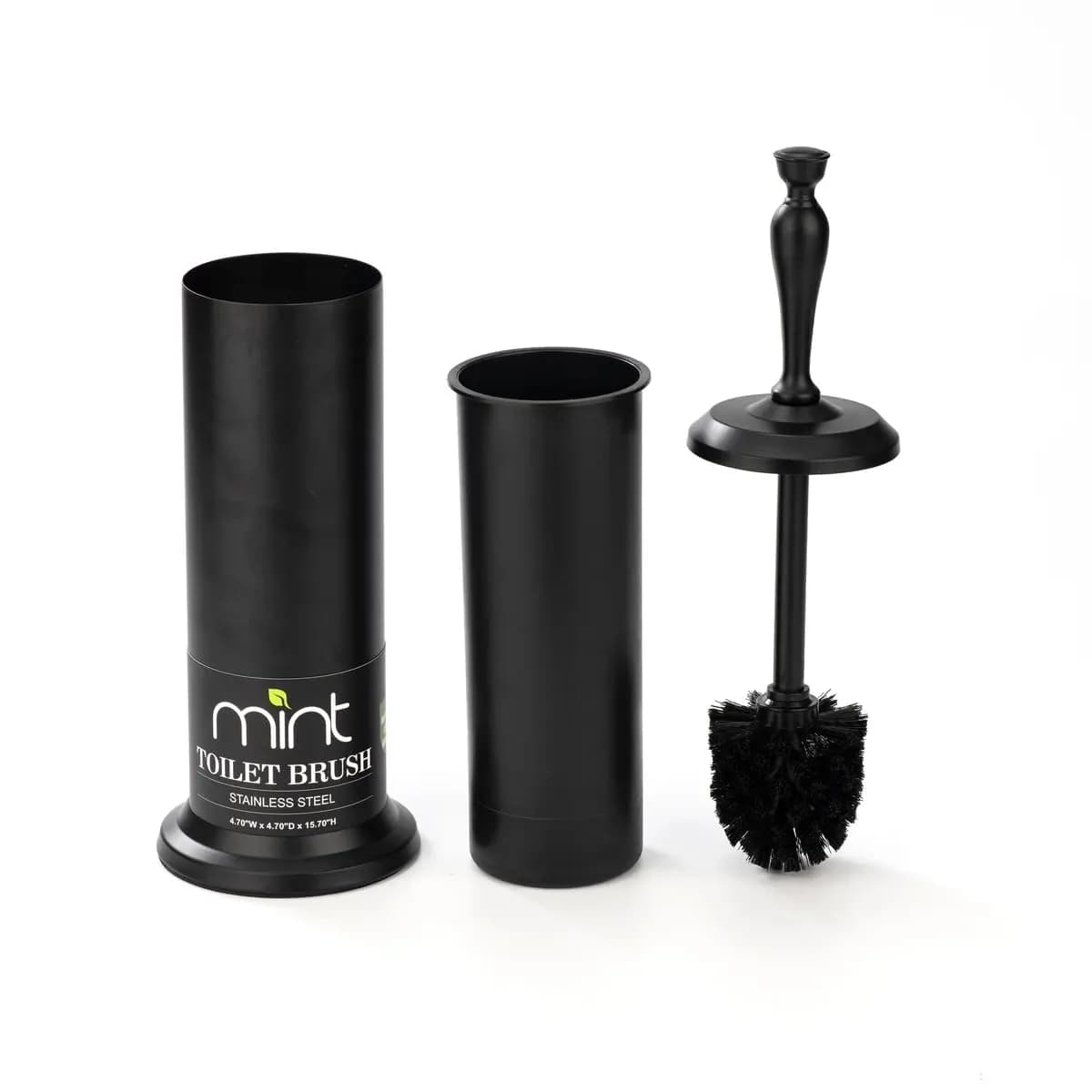 J&V TEXTILES Toilet Bowl Brush with Long Handle & Holder | Matte Black, 42cm (16.5in) — Matte Black