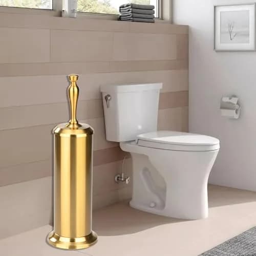 J&V TEXTILES Aged Brass Toilet Brush with Long Handle & Covered Holder | Vintage-Inspired Bathroom Scrubber thumbnail 5