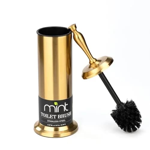 J&V TEXTILES Aged Brass Toilet Brush with Long Handle & Covered Holder | Vintage-Inspired Bathroom Scrubber thumbnail 2