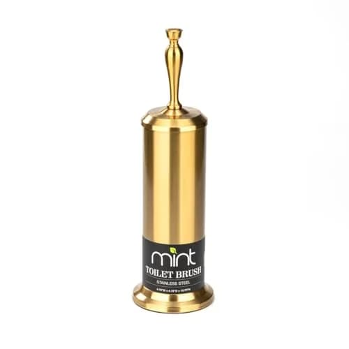 J&V TEXTILES Aged Brass Toilet Brush with Long Handle & Covered Holder | Vintage-Inspired Bathroom Scrubber thumbnail 3