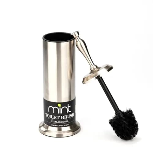 J&V TEXTILES Toilet Bowl Brush with Long Handle & Holder 22.6cm (8.9") | Brushed Satin Nickel Set thumbnail 4