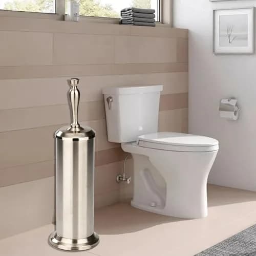 J&V TEXTILES Toilet Bowl Brush with Long Handle & Holder 22.6cm (8.9") | Brushed Satin Nickel Set thumbnail 5