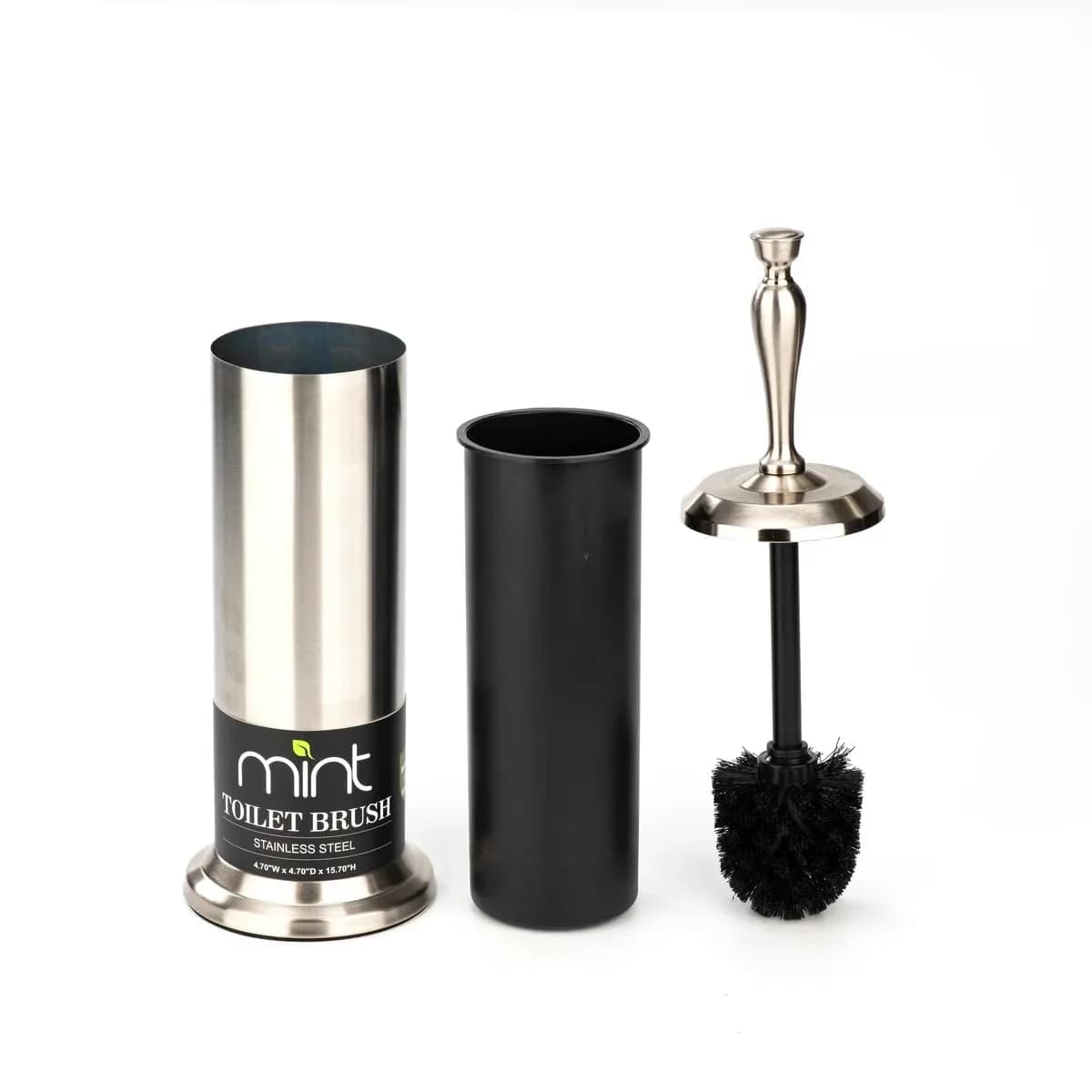 J&V TEXTILES Toilet Bowl Brush with Long Handle & Holder 22.6cm (8.9") | Brushed Satin Nickel Set - main product image