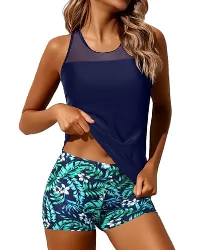 Yonique Athletic Tankini with Shorts Racerback Size M | Sporty Two Piece Swimsuit for Women thumbnail 1