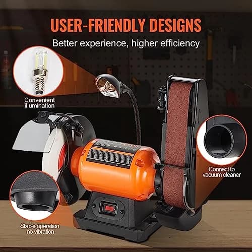 VEVOR 8 Inch Bench Grinder with 2x28 Inch Belt Sander, 2.5A Induction Motor for Metalworking & Sharpening thumbnail 5