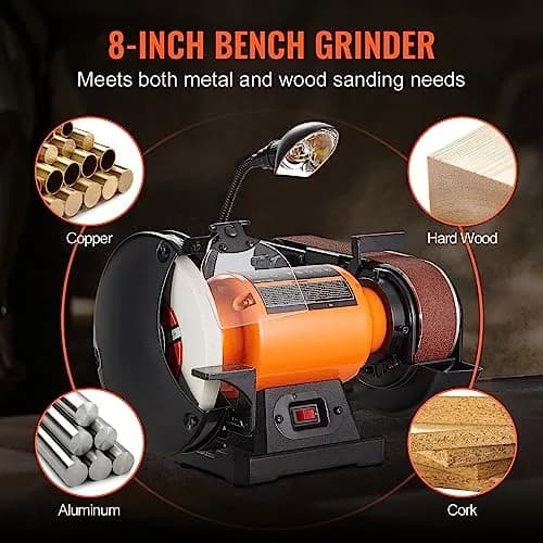 VEVOR 8 Inch Bench Grinder with 2x28 Inch Belt Sander, 2.5A Induction Motor for Metalworking & Sharpening thumbnail 6