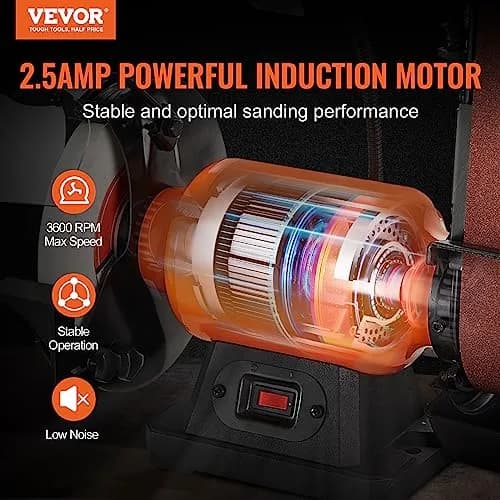 VEVOR 8 Inch Bench Grinder with 2x28 Inch Belt Sander, 2.5A Induction Motor for Metalworking & Sharpening thumbnail 2