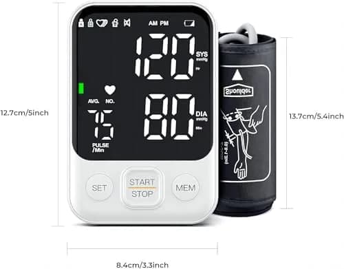 DOUHAO White Blood Pressure Monitor | Clinically Accurate, Store 2 x 120 Memory, Adjustable BP Cuff 22-40 cm, LED Backlight Display with Storage Bag thumbnail 8