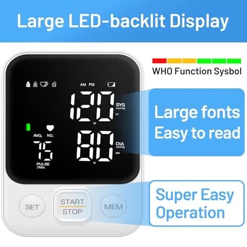 DOUHAO White Blood Pressure Monitor | Clinically Accurate, Store 2 x 120 Memory, Adjustable BP Cuff 22-40 cm, LED Backlight Display with Storage Bag thumbnail 3