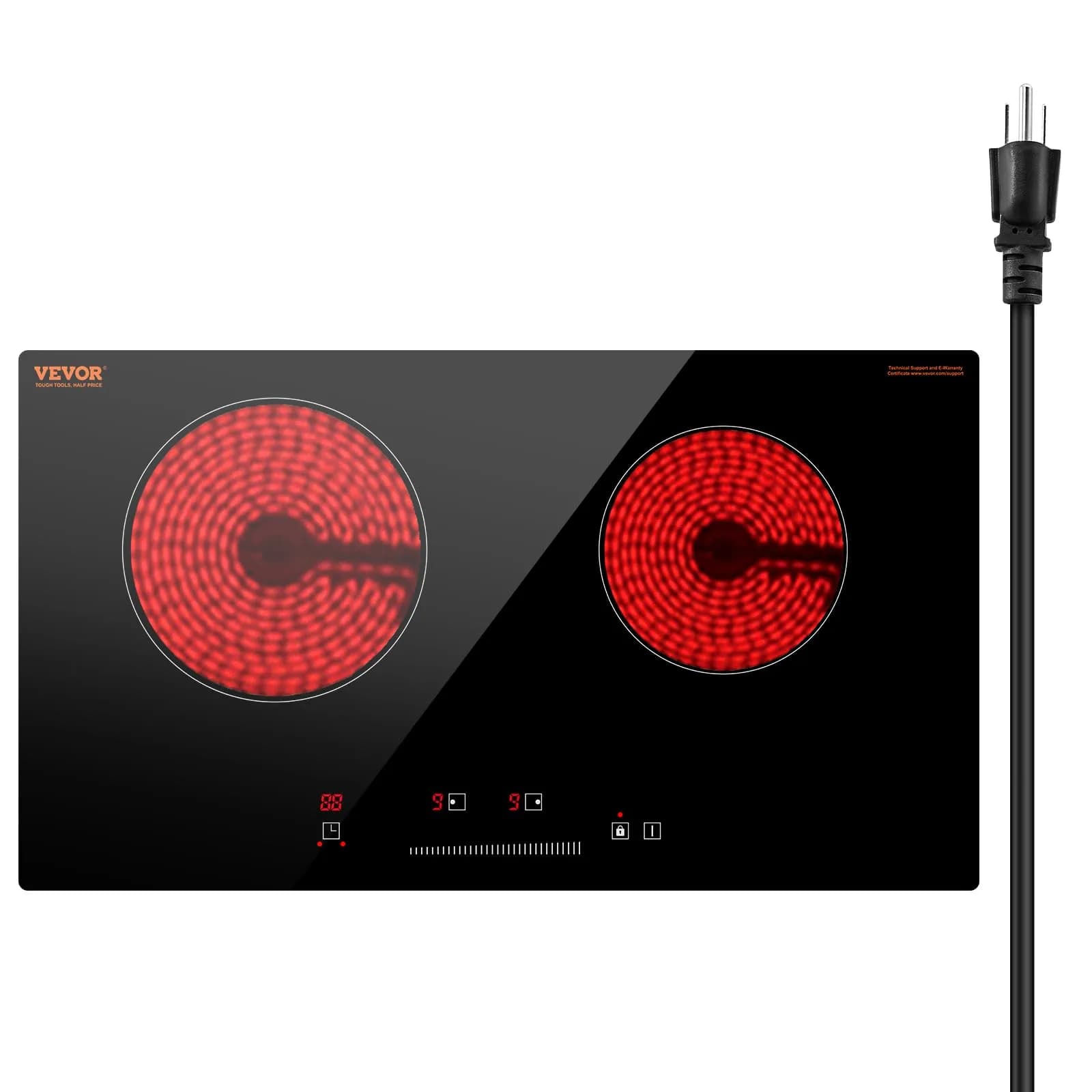VEVOR 24in Electric Radiant Cooktop 1800W 2 Burners | 120V Built-in Ceramic Stove Top with Touch Control & Timer - main product image