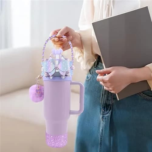 SEMATA Bling Bow Tumbler Accessories Set for Stanley Cup 30oz 40oz | Purple Y2K Style Glamour thumbnail 4