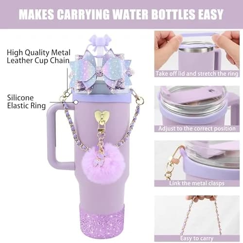 SEMATA Bling Bow Tumbler Accessories Set for Stanley Cup 30oz 40oz | Purple Y2K Style Glamour thumbnail 2