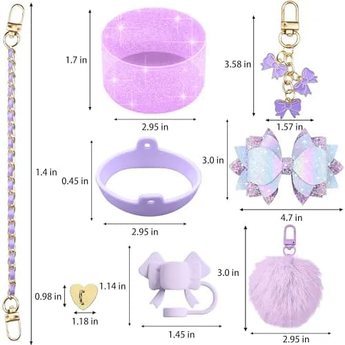 SEMATA Bling Bow Tumbler Accessories Set for Stanley Cup 30oz 40oz | Purple Y2K Style Glamour thumbnail 3