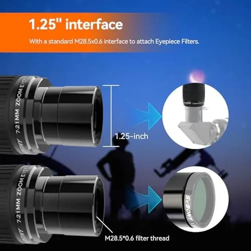 SVBONY SV135 Telescope Eyepiece, 40-60°Field of View, 7-21mm Zoom Eyepiece | High-Contrast, Multi-Coated Optics thumbnail 5