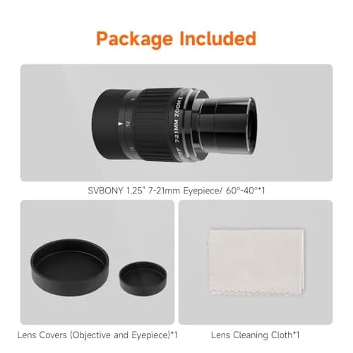 SVBONY SV135 Telescope Eyepiece, 40-60°Field of View, 7-21mm Zoom Eyepiece | High-Contrast, Multi-Coated Optics thumbnail 9