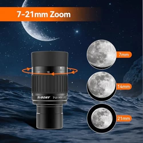 SVBONY SV135 Telescope Eyepiece, 40-60°Field of View, 7-21mm Zoom Eyepiece | High-Contrast, Multi-Coated Optics thumbnail 2