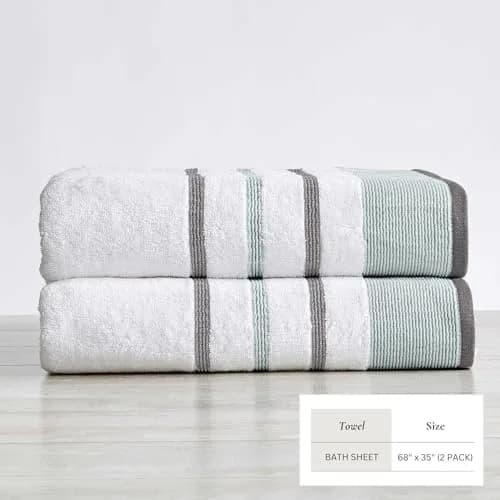 Great Bay Home Oversized Bath Sheet Set - Cotton 2 Pack 68x35 | Elegant Bathroom Decor thumbnail 4