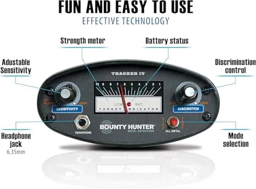 Bounty Hunter Tracker IV Metal Detector Bundle with Waterproof 8" Coil, Pinpointer, Trowel, Carry Bag, Headphones & Rechargeable Batteries | 2.8 lbs (1.27 kg) thumbnail 3
