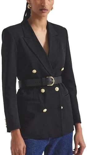 Derek Lam 10 Crosby Women's Walter Double Breasted Jacket, Black, 16 | Feminine tailored blazer for women thumbnail 1