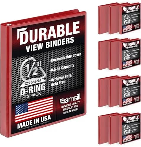 Samsill 0.5 Inch D-Ring Binder, Red, 12 Pack | Heavy-Duty Recycled Chipboard for 600 Sheets thumbnail 1