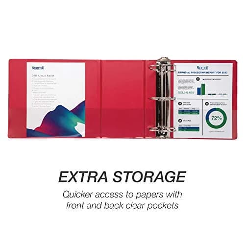 Samsill Durable 6-Inch 3-Ring Binder, Locking D-Ring, Clear View Cover, Red, 6-Pack | Holds 1225 Pages thumbnail 4