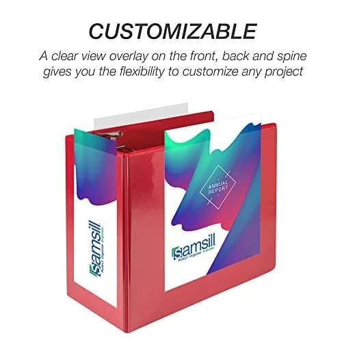 Samsill Durable 6-Inch 3-Ring Binder, Locking D-Ring, Clear View Cover, Red, 6-Pack | Holds 1225 Pages thumbnail 6