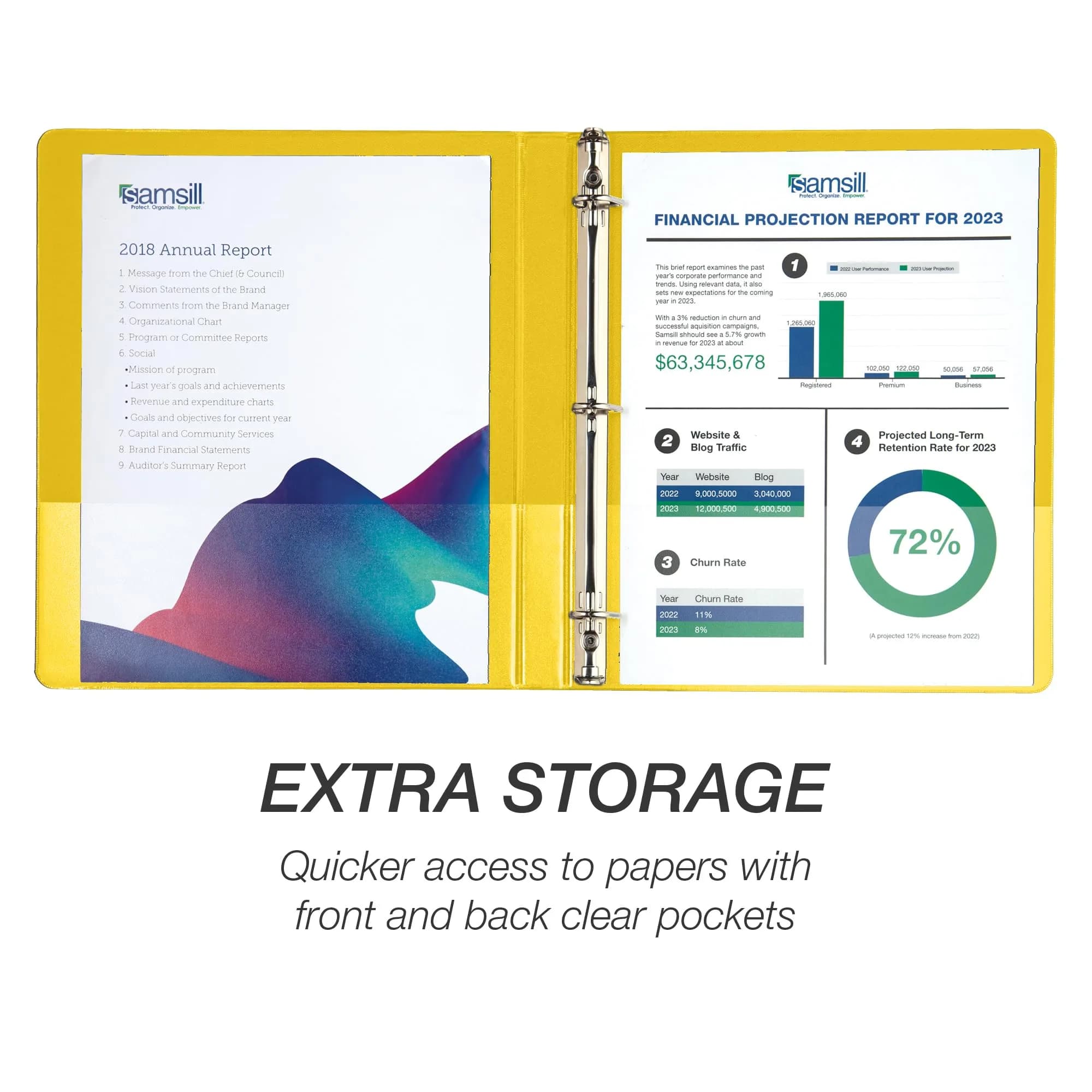 Samsill Yellow 12 Pack 0.5 Inch D-Ring Binder | Holds 125 Sheets, Recycled Chipboard - view 4