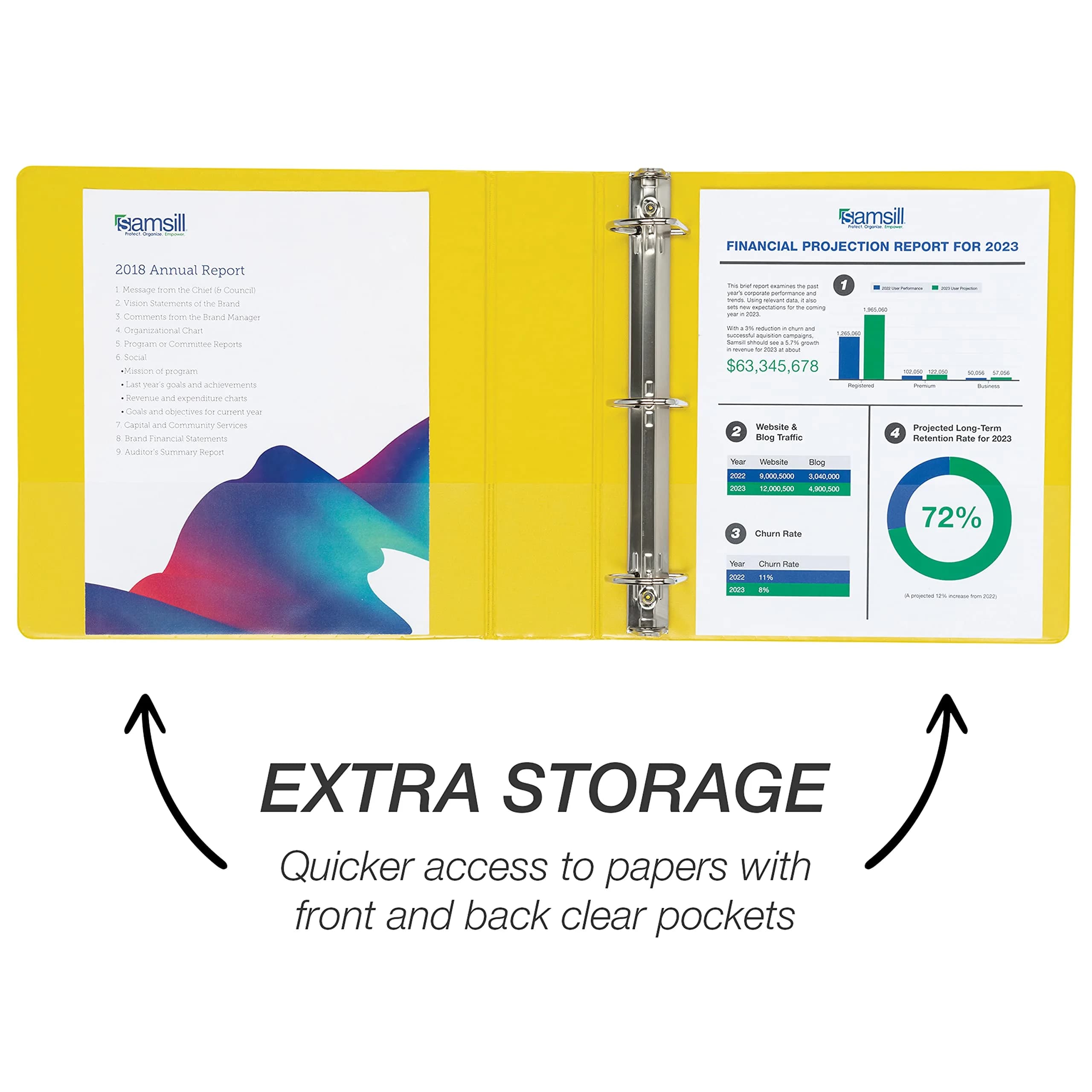 Samsill Durable 5.1cm (2 inch) 3 Ring Binder, D Ring Binder, 12 Pack Yellow | Recycled Chipboard for Office & School - view 4