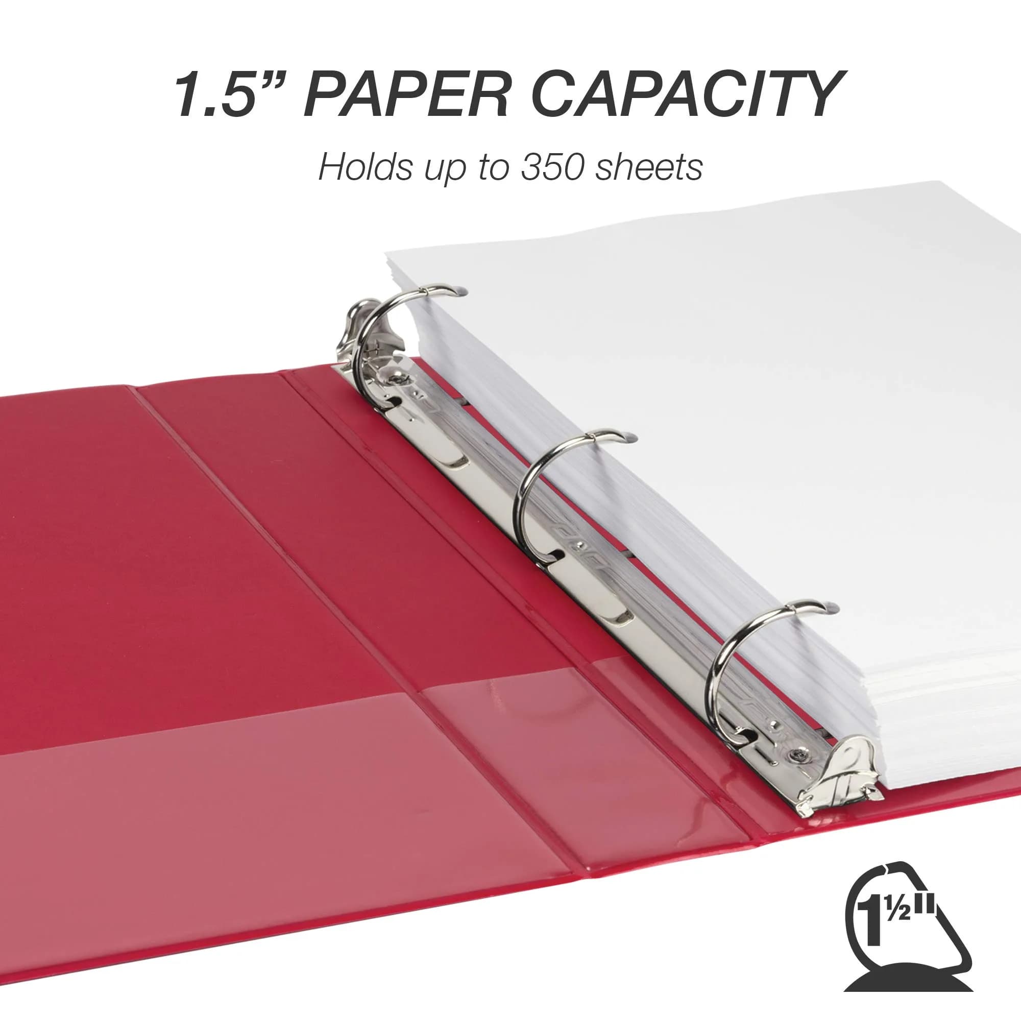 Samsill 3.8cm (1.5 inch) 3 Ring D-Ring Binder, 12 Pack Red | Heavy Duty Recycled Chipboard - view 3