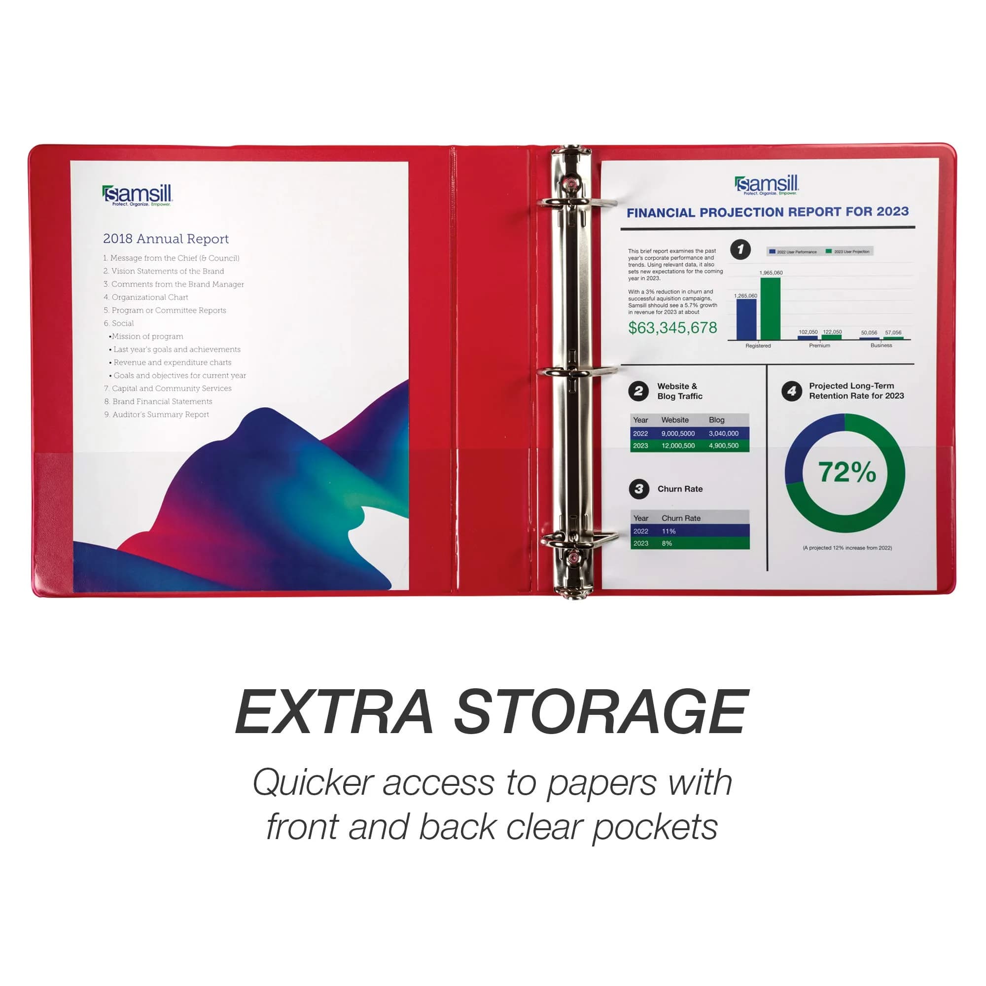 Samsill 3.8cm (1.5 inch) 3 Ring D-Ring Binder, 12 Pack Red | Heavy Duty Recycled Chipboard - view 4