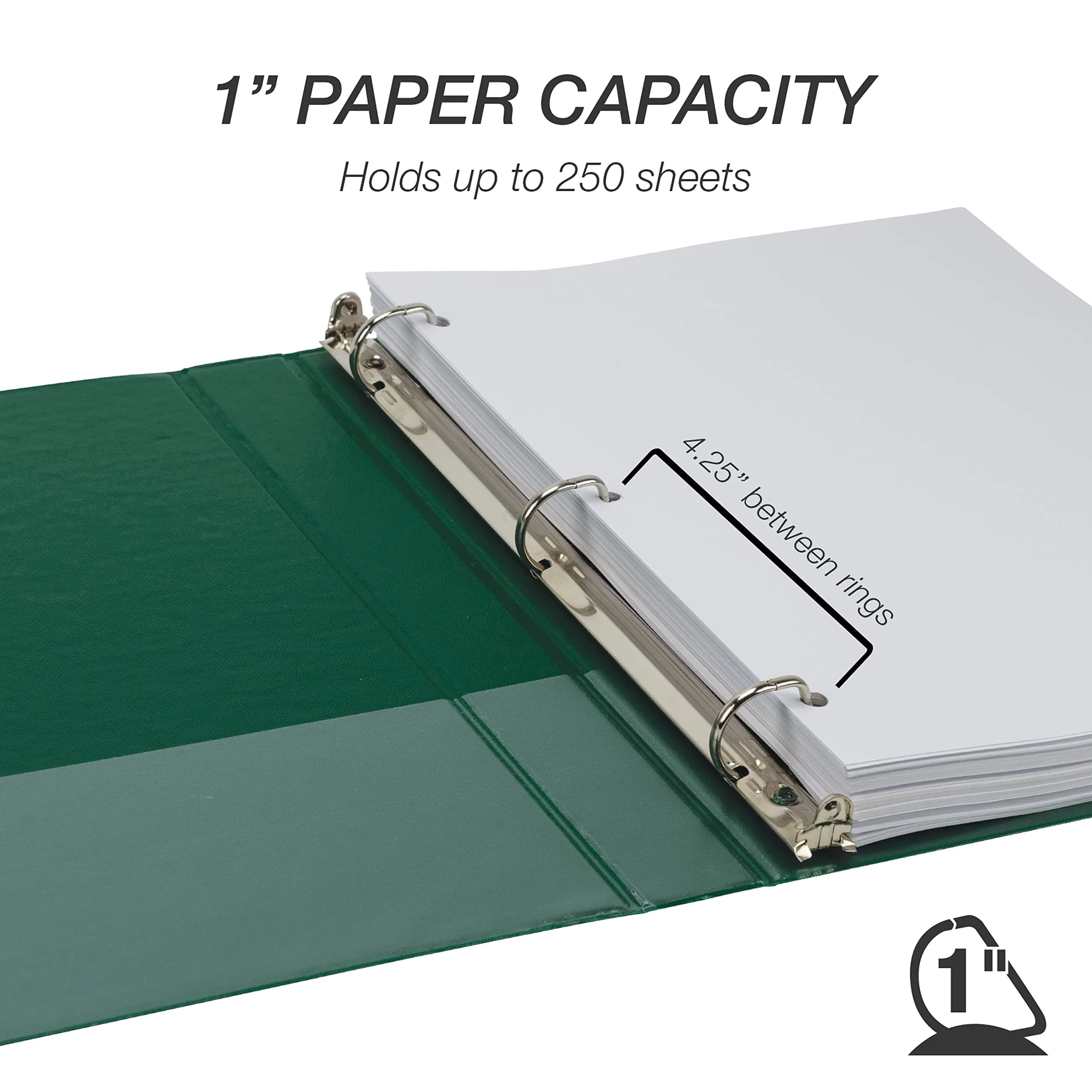 Samsill Durable 1 Inch 3 Ring D-Ring Binder, Green, 12 Pack | Holds 600 Sheets - view 5