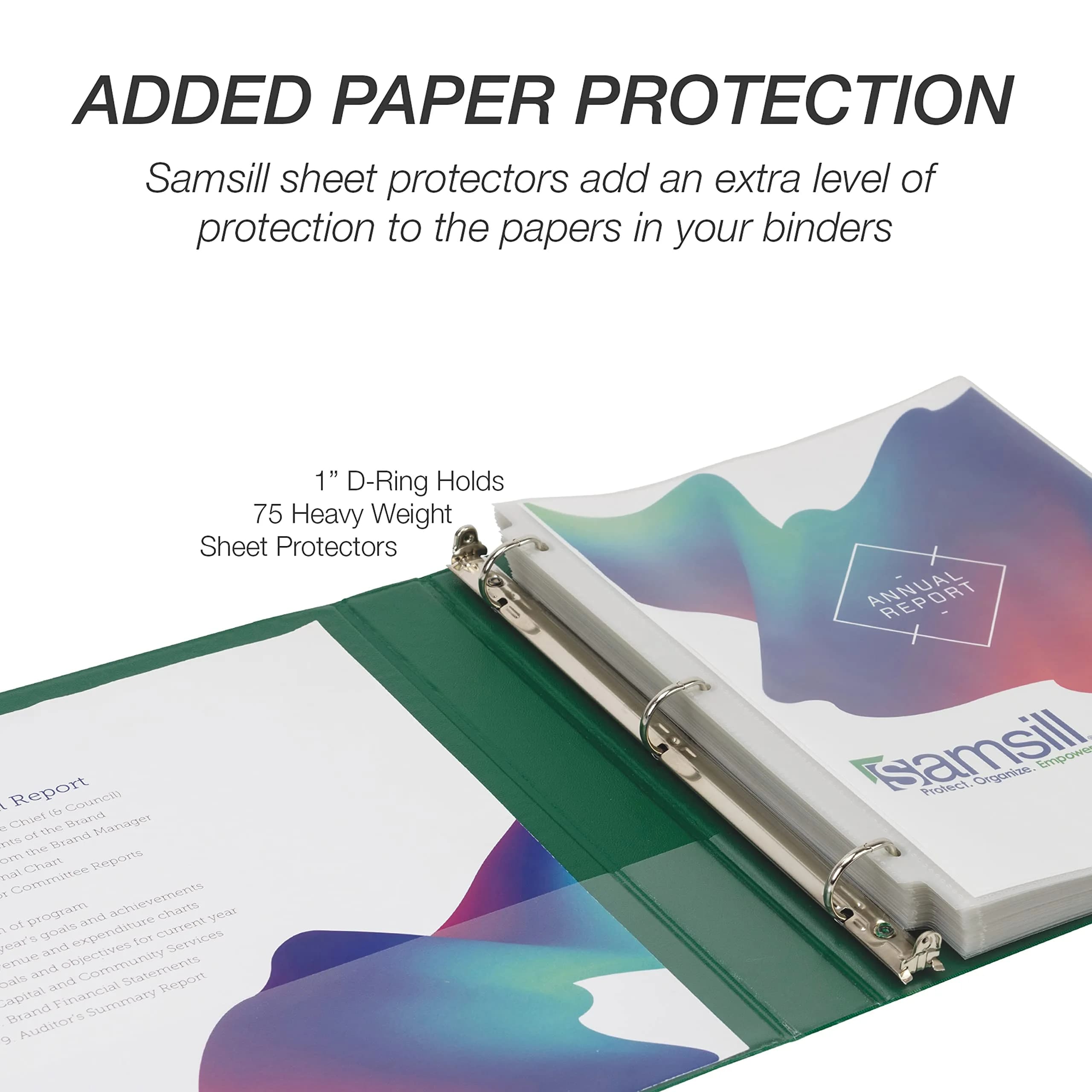 Samsill Durable 1 Inch 3 Ring D-Ring Binder, Green, 12 Pack | Holds 600 Sheets - view 7