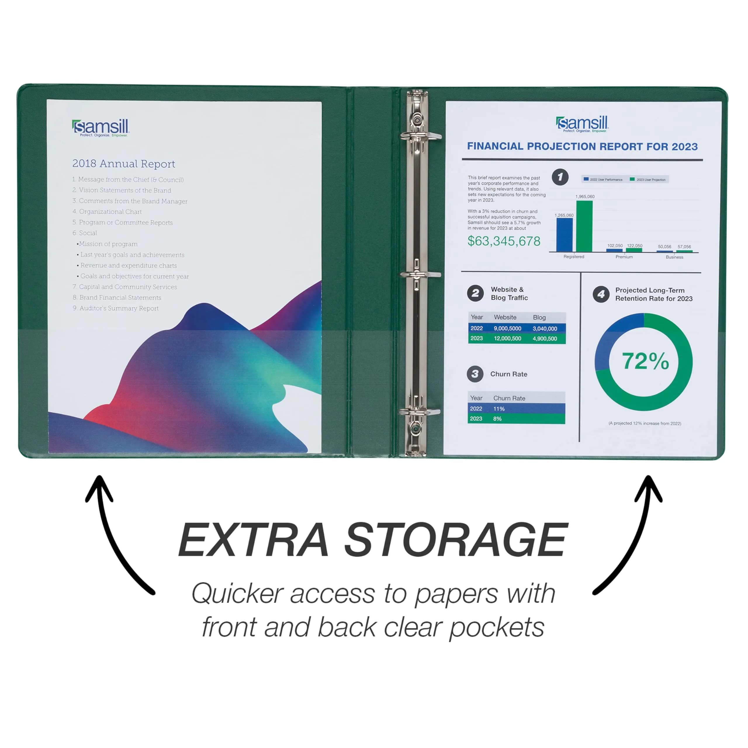 Samsill Durable 1 Inch 3 Ring D-Ring Binder, Green, 12 Pack | Holds 600 Sheets - view 3