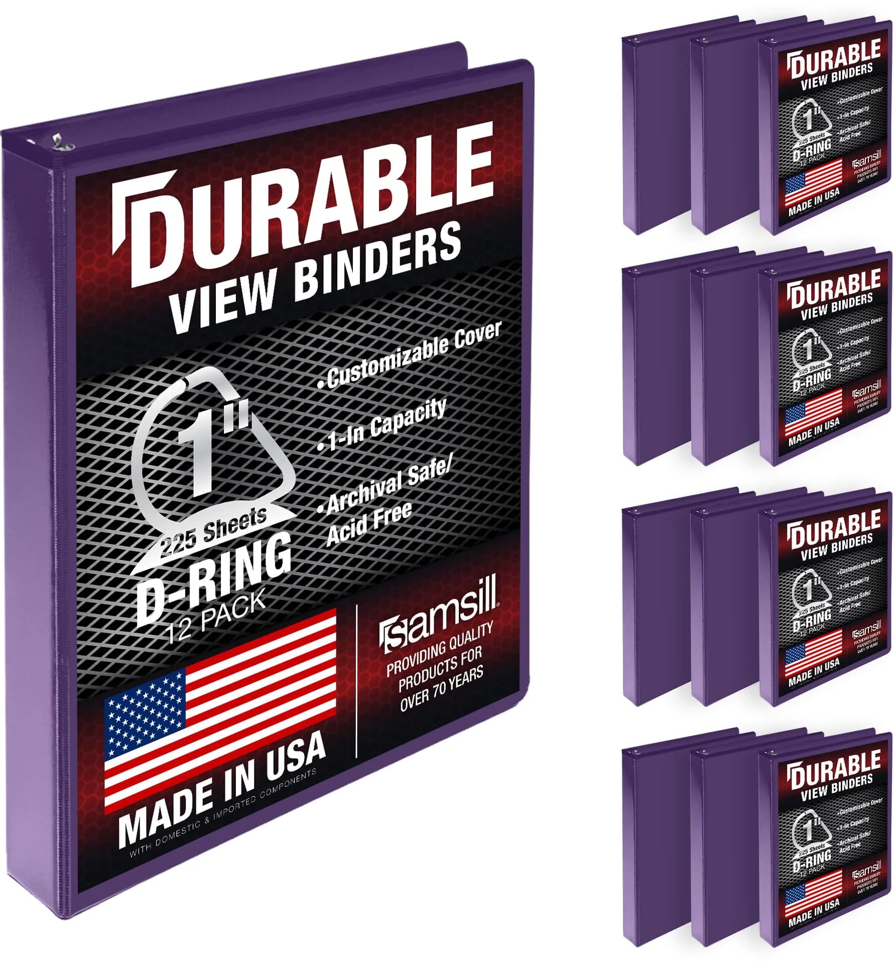 Samsill Durable 2.5cm (1 inch) D-Ring Binder, 12 Pack Purple | Recycled Chipboard for Office & School