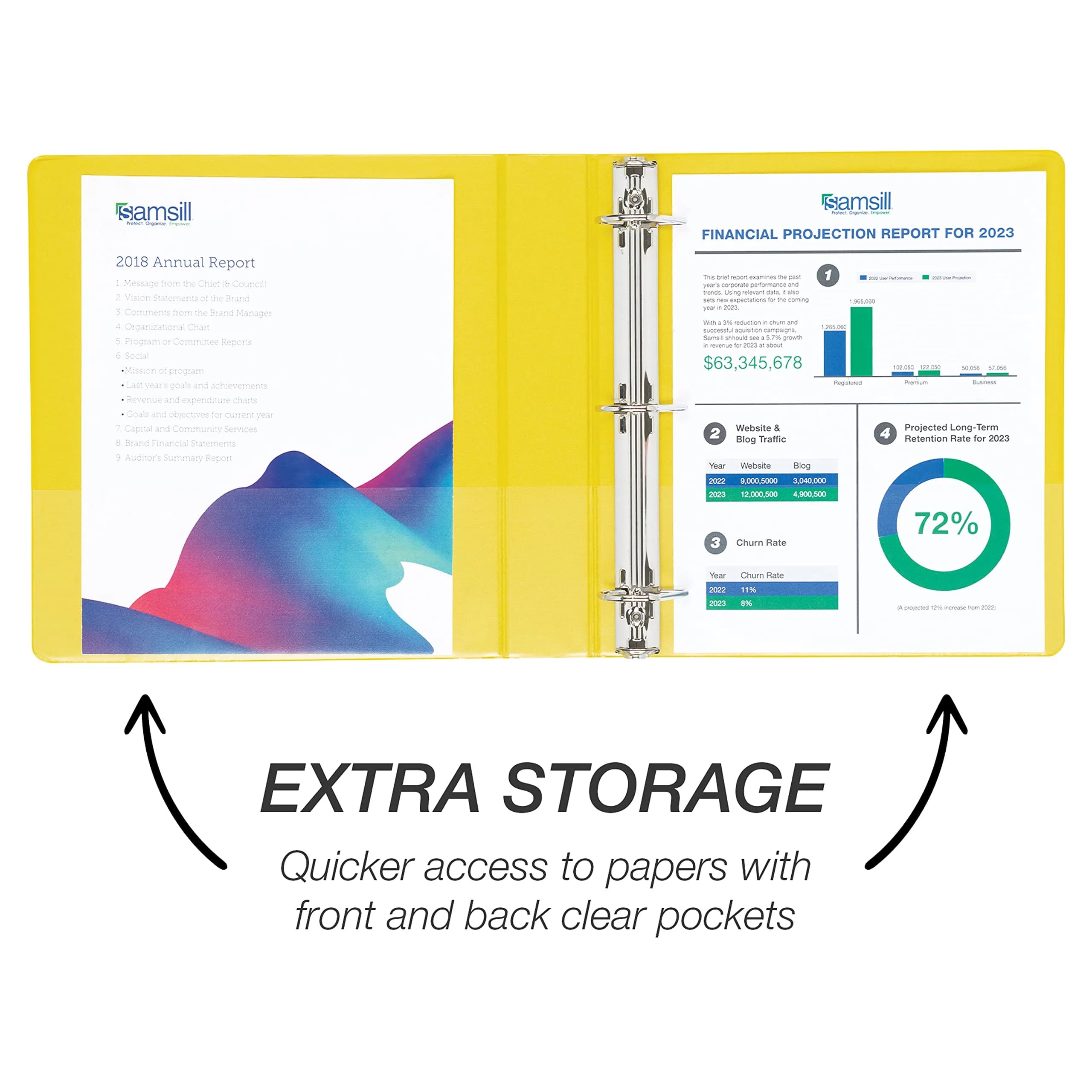 Samsill 3.8cm (1.5 inch) 3 Ring D-Ring Binder, Yellow, 12 Pack | Recycled Chipboard, Holds 600 Sheets - view 4