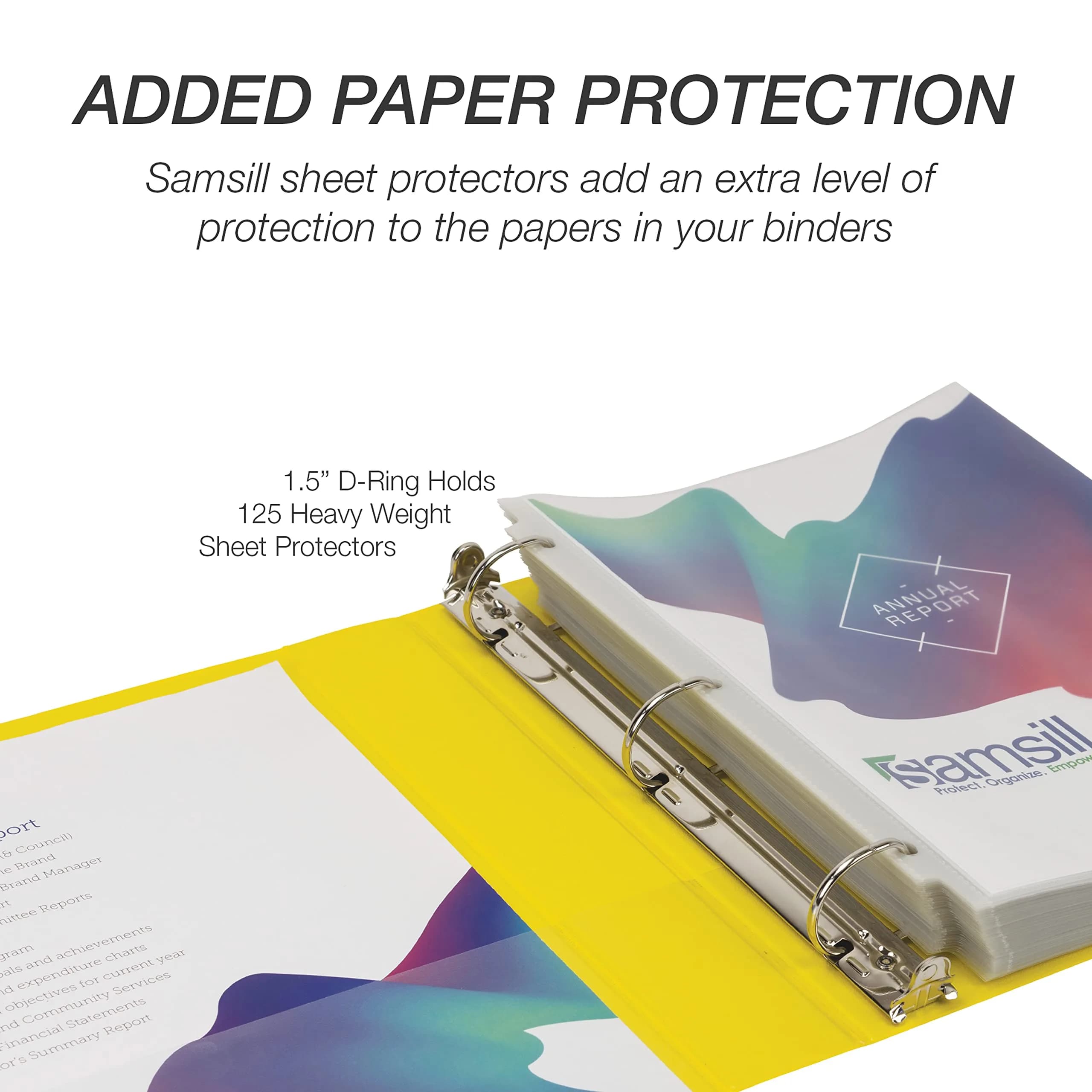 Samsill 3.8cm (1.5 inch) 3 Ring D-Ring Binder, Yellow, 12 Pack | Recycled Chipboard, Holds 600 Sheets - view 7