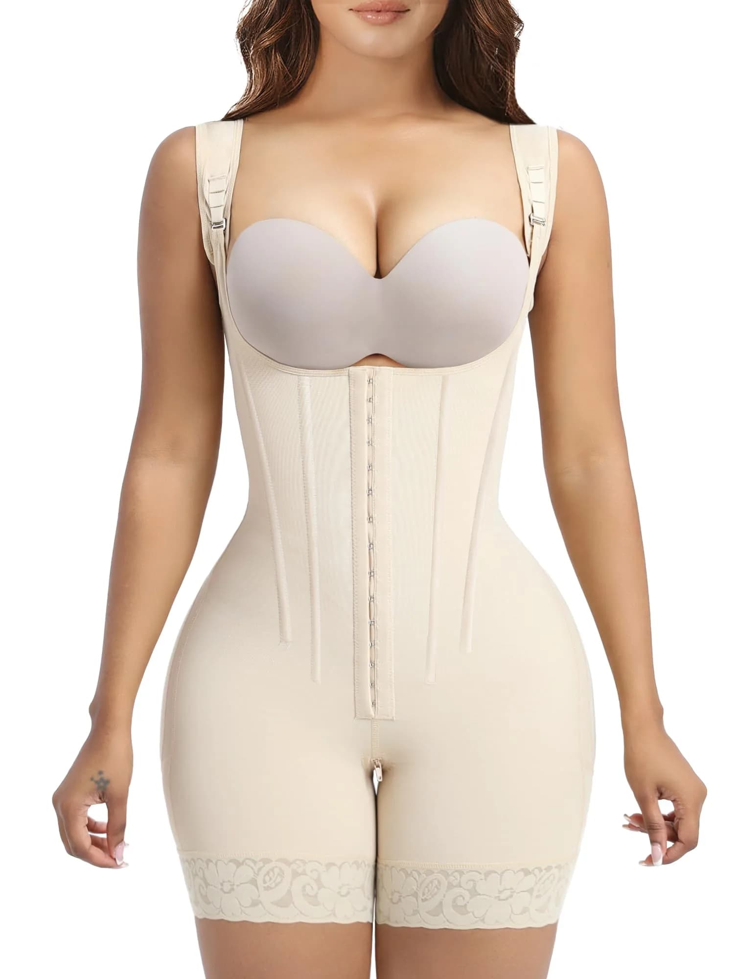 YIANNA Fajas Colombianas Shapewear for Women Tummy Control,YA7306-Beige-L | Body Shaper with Steel Bones & Zipper — Beige
