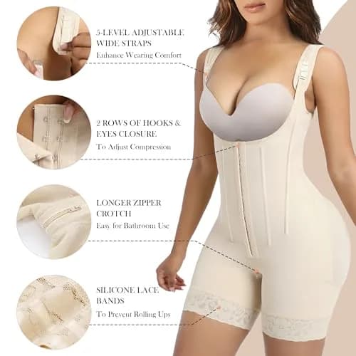 YIANNA Fajas Colombianas Shapewear for Women Tummy Control,YA7306-Beige-L | Body Shaper with Steel Bones & Zipper thumbnail 3