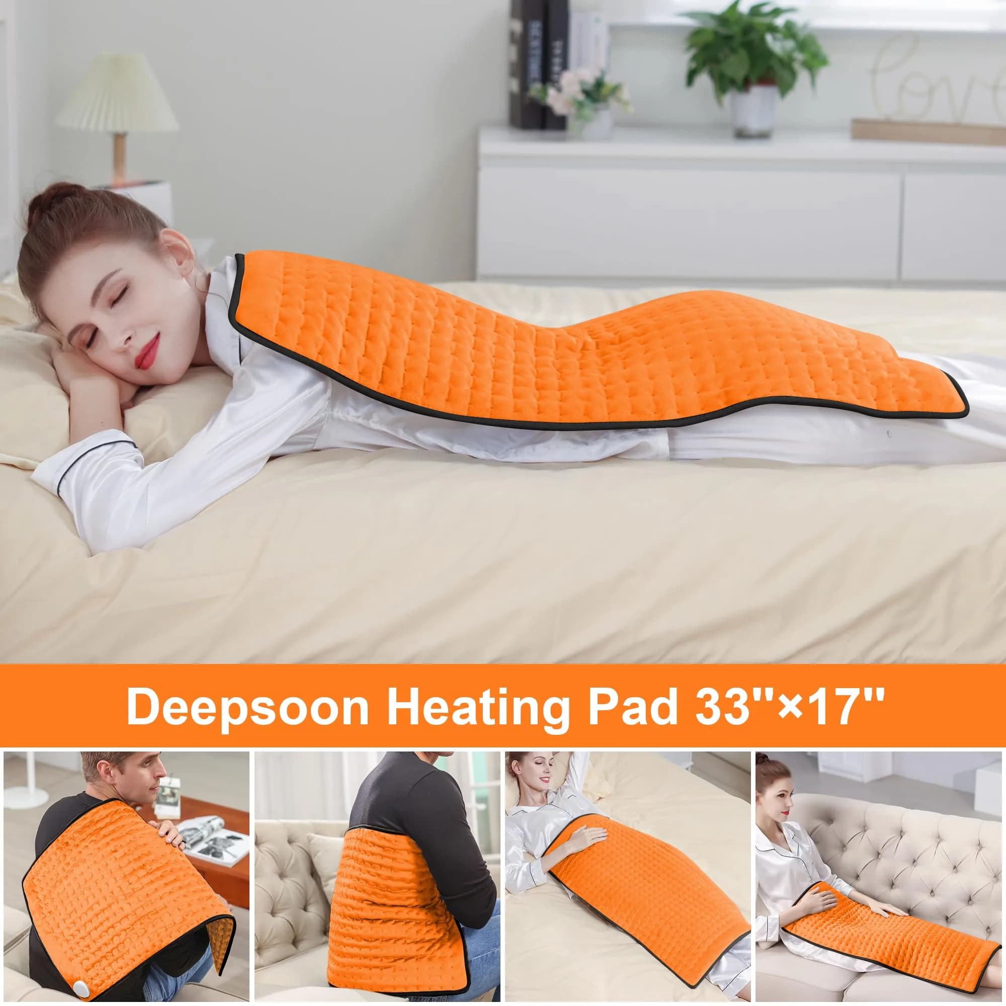 Deepsoon Orange Black Electric Heating Pad 33x17 Inch | Targeted Pain Relief with Auto Shut-Off - view 2