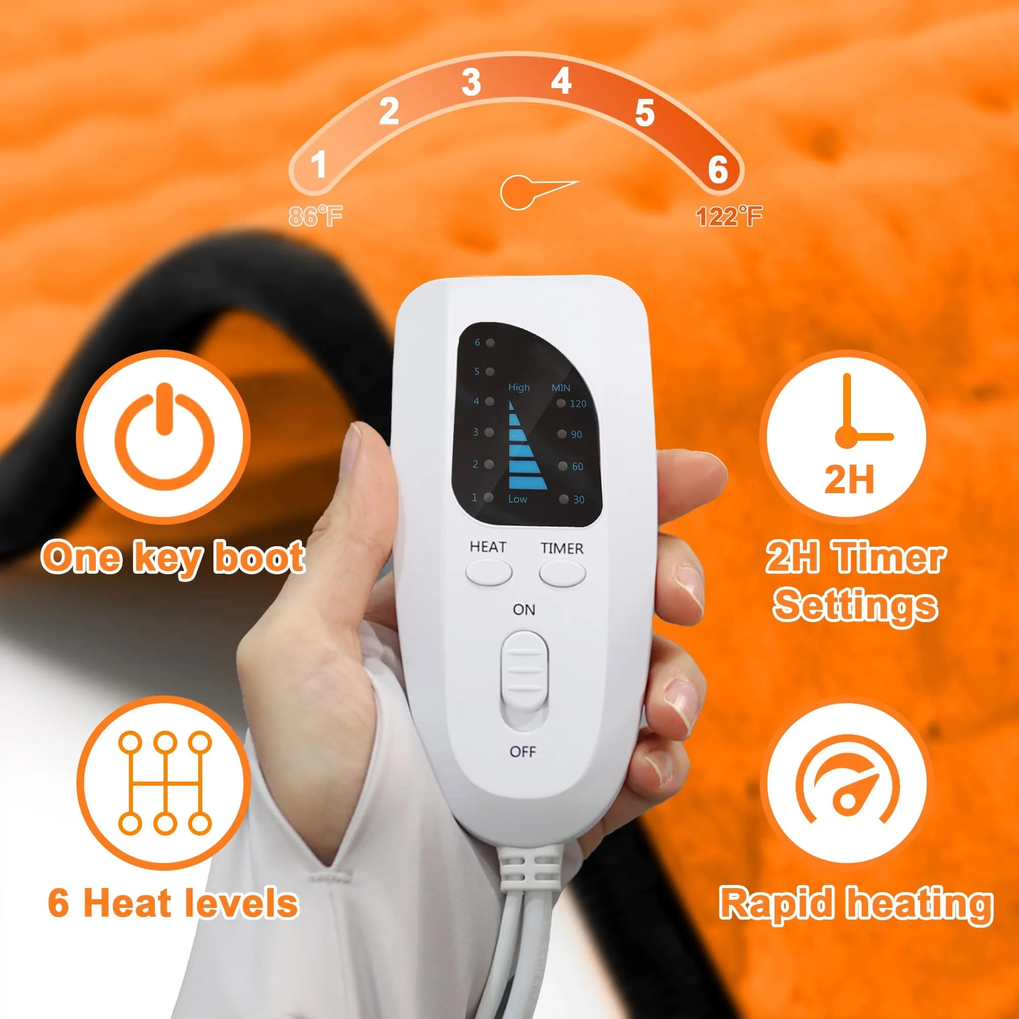 Deepsoon Orange Black Electric Heating Pad 33x17 Inch | Targeted Pain Relief with Auto Shut-Off - view 8
