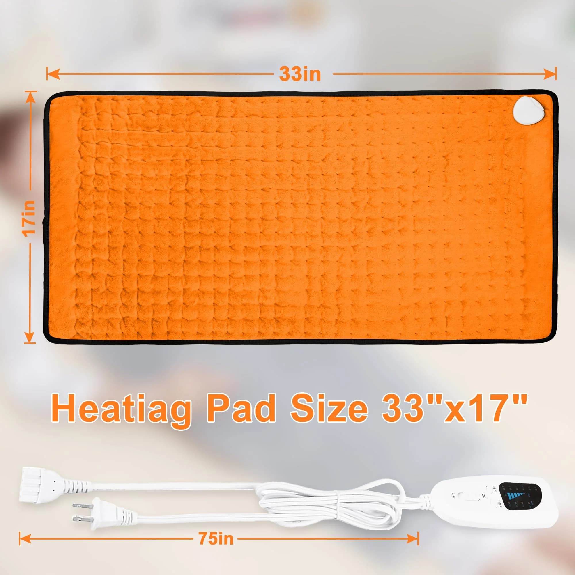 Deepsoon Orange Black Electric Heating Pad 33x17 Inch | Targeted Pain Relief with Auto Shut-Off - view 9