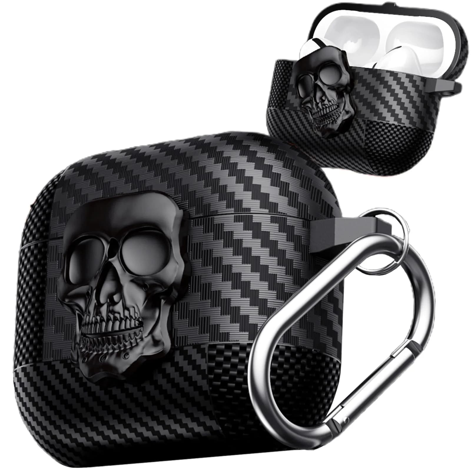 Fofvccv Black Skull Lock Case for AirPods 5/4 (TPU+PC) | 3D Skull Lock & Carabiner - main product image