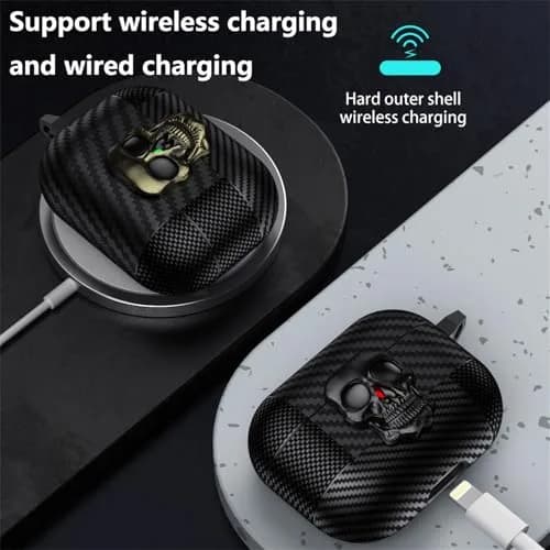 Fofvccv Black Skull Lock Case for AirPods 5/4 (TPU+PC) | 3D Skull Lock & Carabiner thumbnail 4