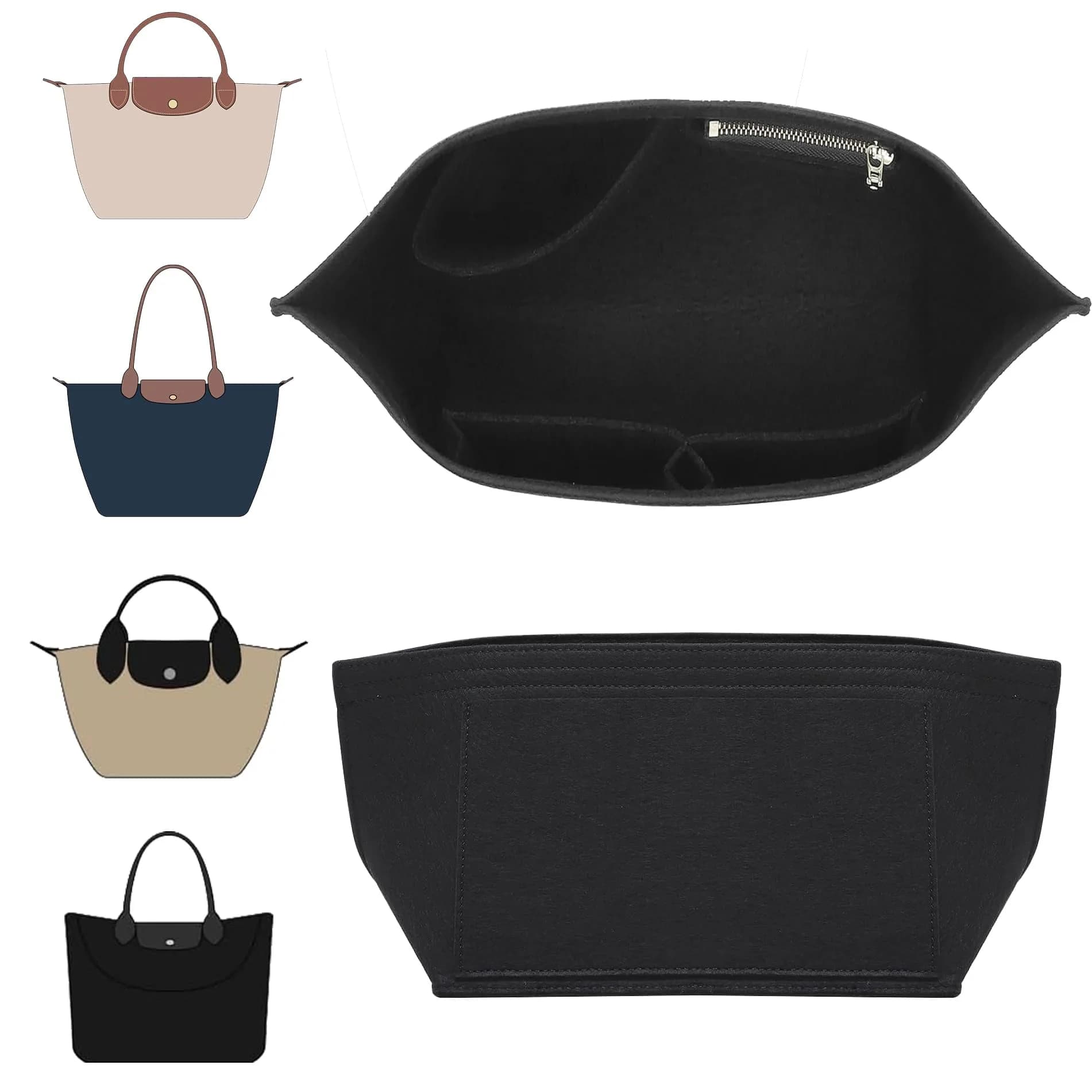 Doxo Felt Purse Organizer Insert Large Beige | Keeps Handbags Shaped & Neat — Black / Small