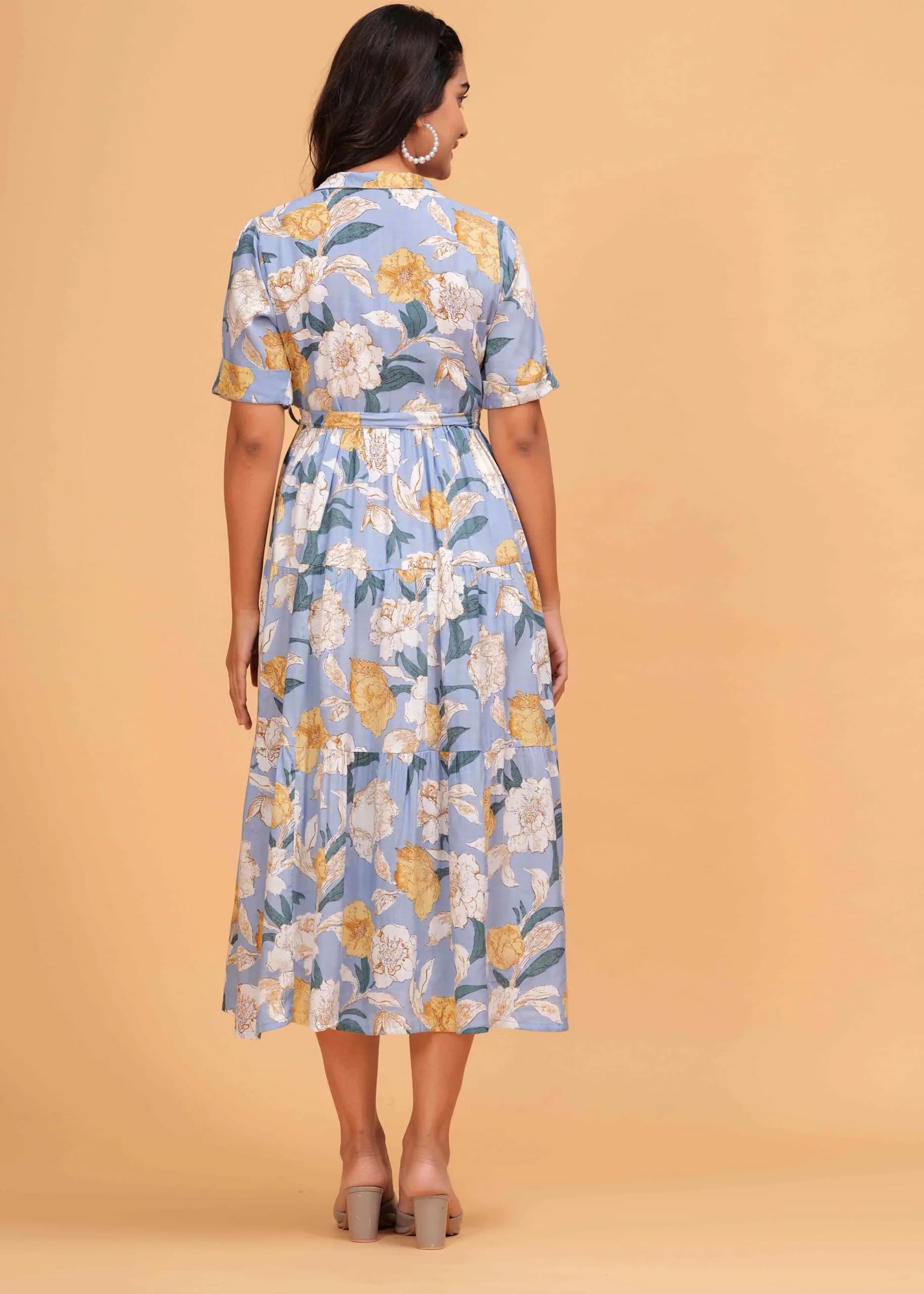 Jikonet Women's Floral Print Cotton Western Dress Bright Blue X-Small | 119 cm Length - view 6
