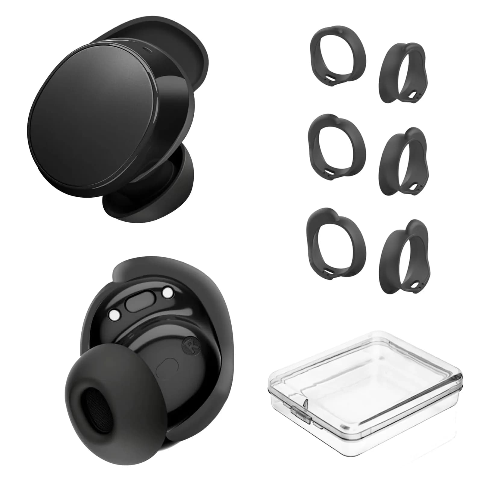 PUCGUE Silicone Ear Tips Covers for Bose QuietComfort Earbuds 2024 | Anti-Slip Fit Kit (Black) — Black
